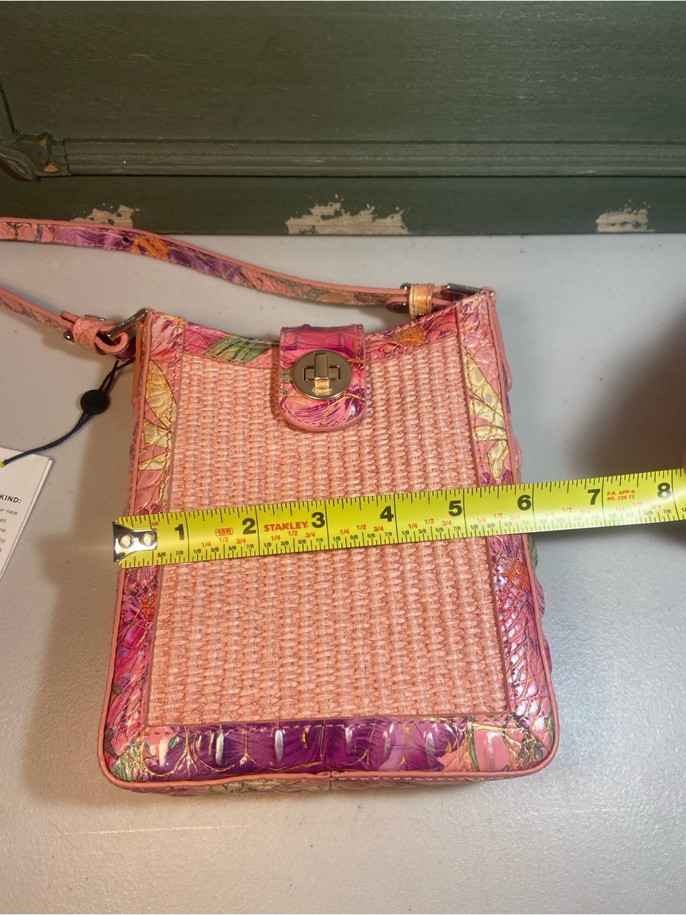 Brahmin Pink Woven Crossbody with Floral Trim - Picture 9 of 13